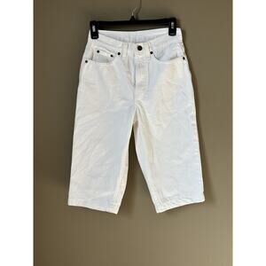 80s Vintage 24” White Denim Jean Shorts High Rise Bermuda Long